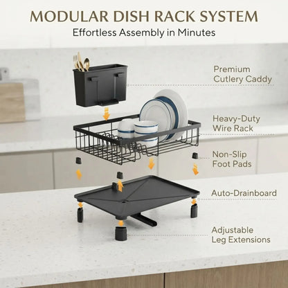 CARLA HOME Dish Drying Rack with Drainboard & Utensil Holder for Kitchen (Black) - Image 4