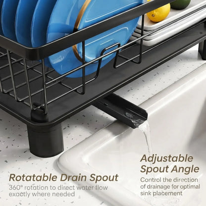 CARLA HOME Dish Drying Rack with Drainboard & Utensil Holder for Kitchen (Black) - Image 5
