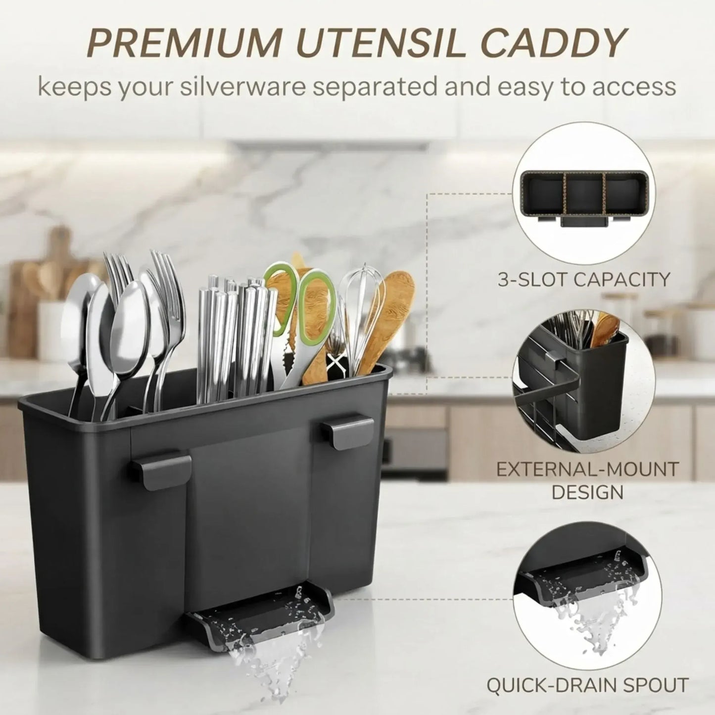 CARLA HOME Dish Drying Rack with Drainboard & Utensil Holder for Kitchen (Black) - Image 7