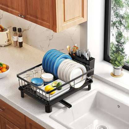 CARLA HOME Dish Drying Rack with Drainboard & Utensil Holder for Kitchen (Black) - Image 8