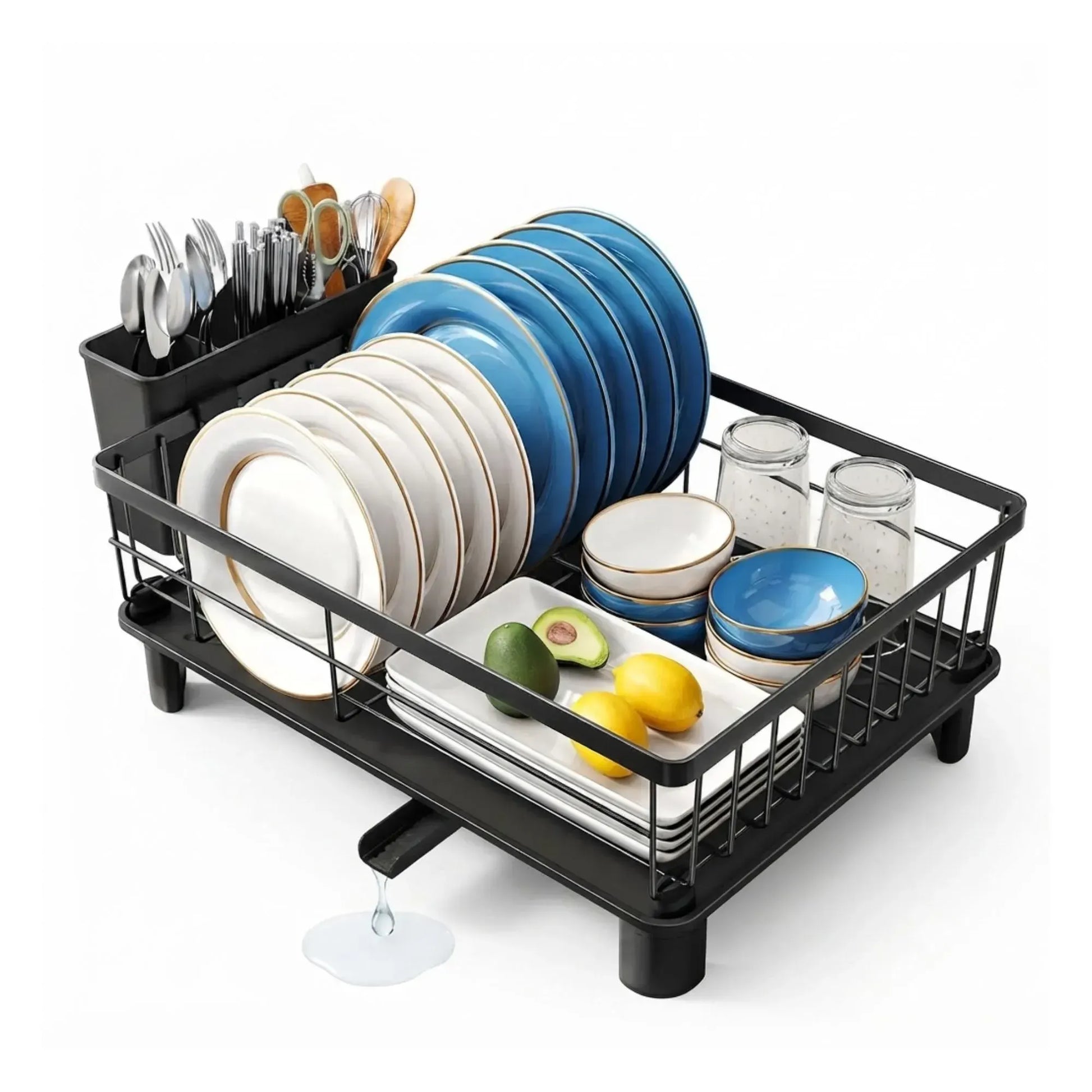 CARLA HOME Dish Drying Rack with Drainboard & Utensil Holder for Kitchen (Black) - Image 9