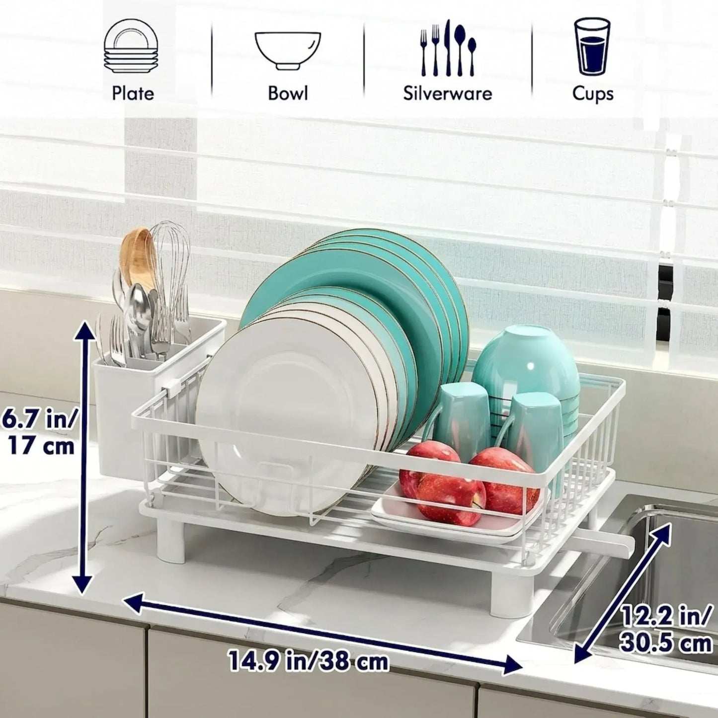 CARLA HOME Dish Drying Rack with Drainboard & Utensil Holder for Kitchen (White) - Image 3
