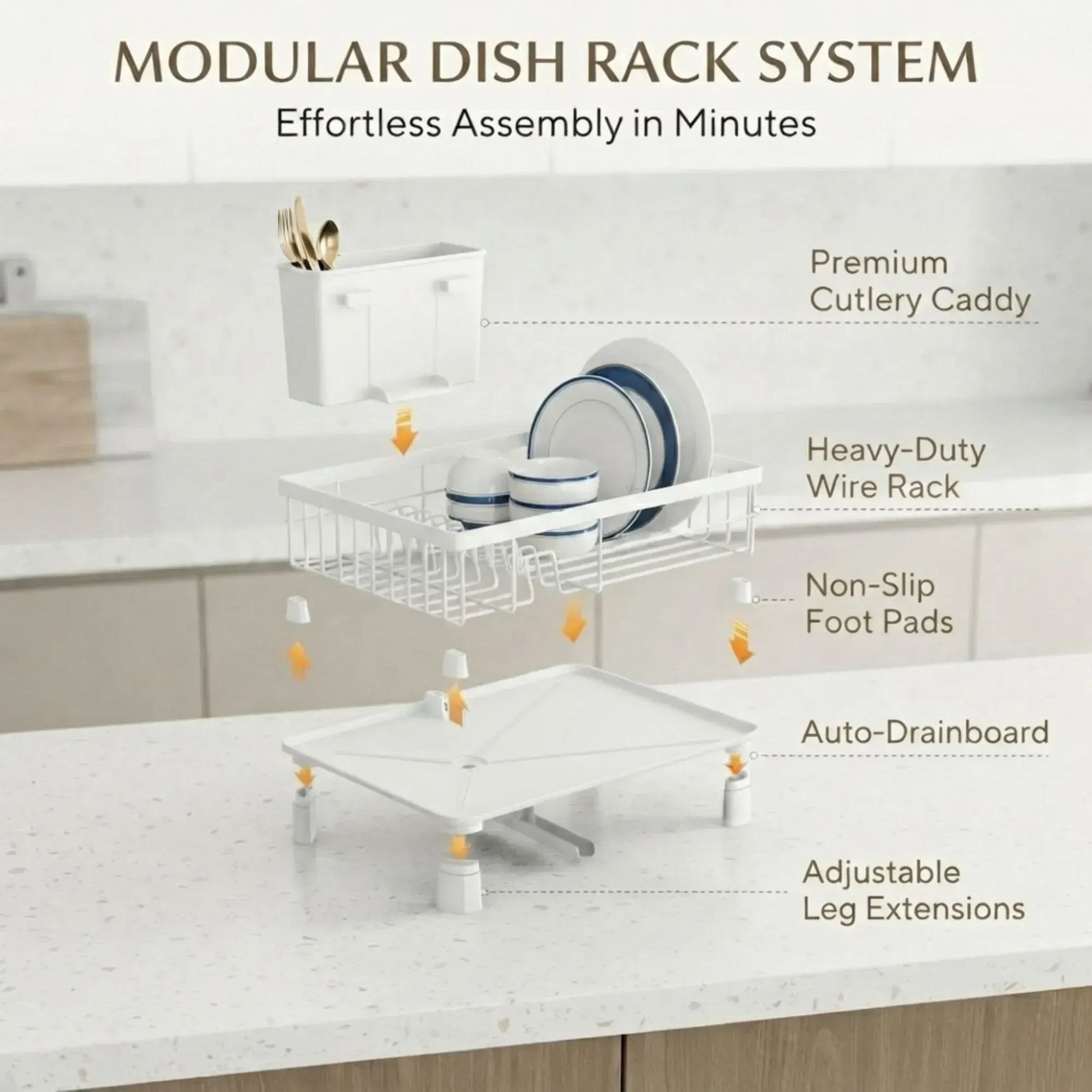 CARLA HOME Dish Drying Rack with Drainboard & Utensil Holder for Kitchen (White) - Image 4