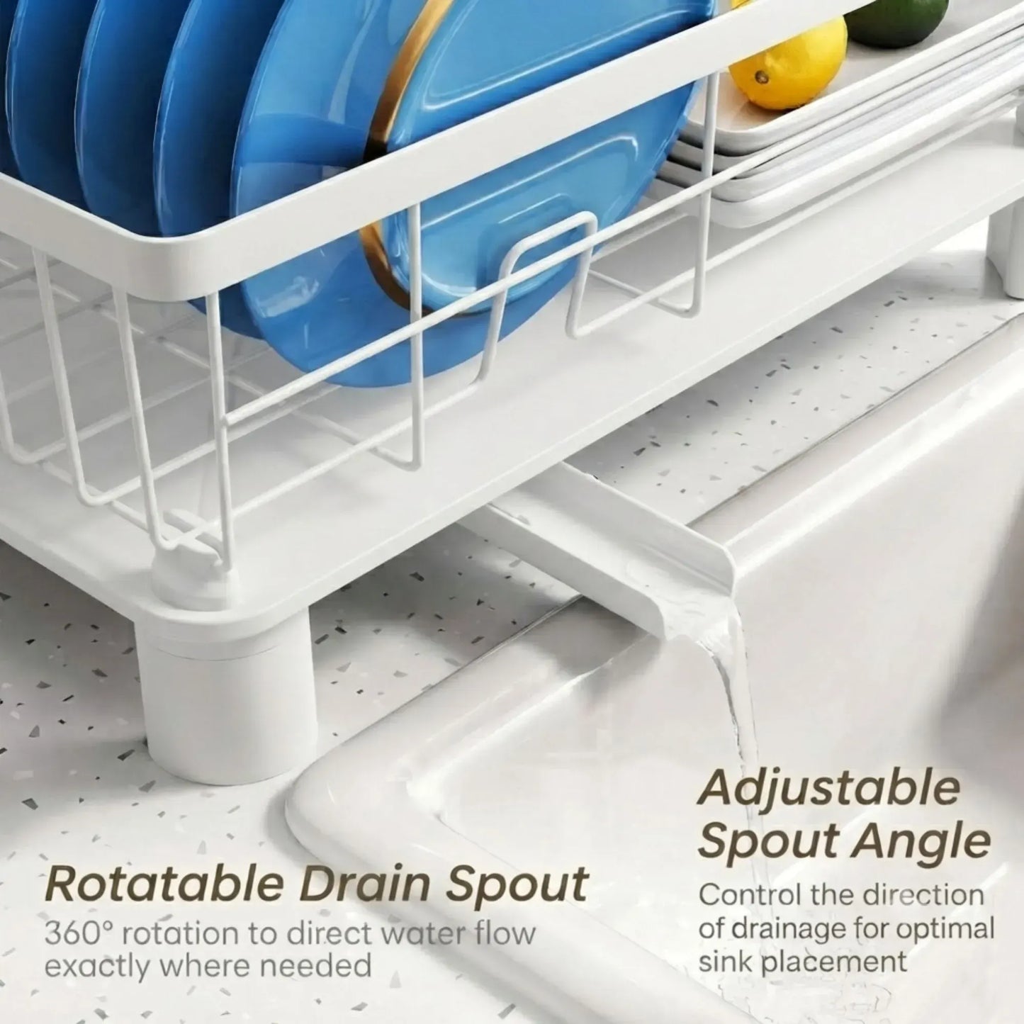 CARLA HOME Dish Drying Rack with Drainboard & Utensil Holder for Kitchen (White) - Image 5