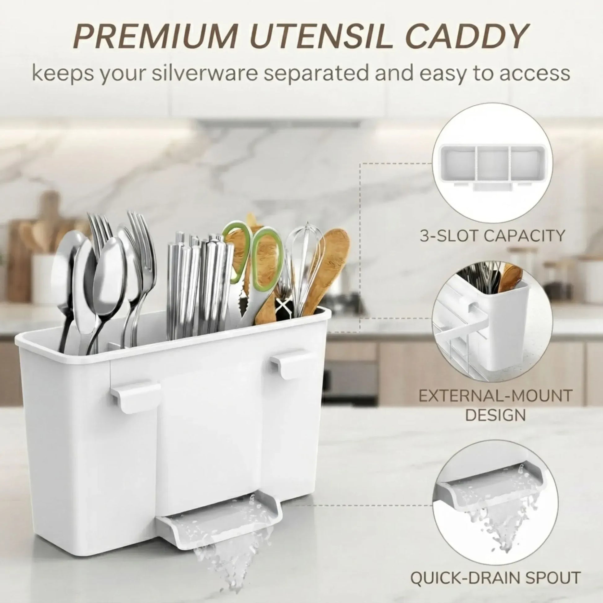 CARLA HOME Dish Drying Rack with Drainboard & Utensil Holder for Kitchen (White) - Image 7