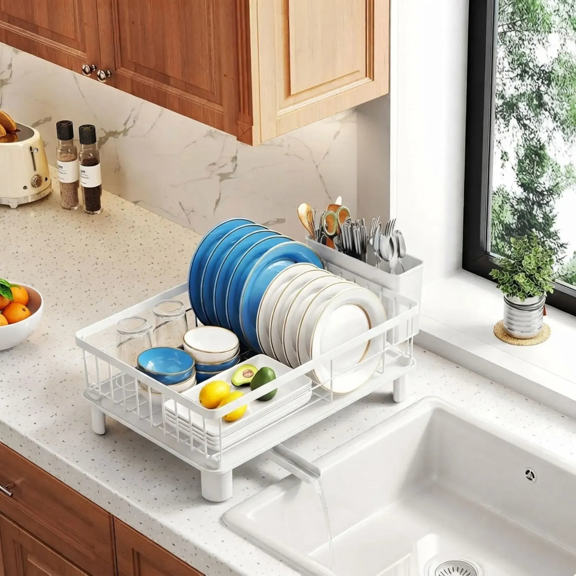 CARLA HOME Dish Drying Rack with Drainboard & Utensil Holder for Kitchen (White) - Image 8