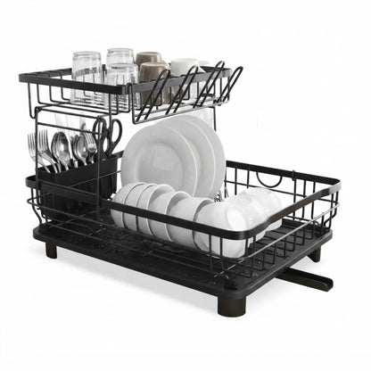 CARLA HOME 2 tier Dish Drying Rack with Drainboard & Utensil Holder for Kitchen (Black) - Image 9