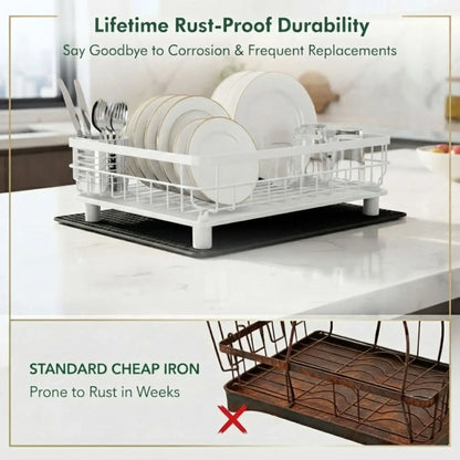 CARLA HOME 2 tier Dish Drying Rack with Drainboard & Utensil Holder for Kitchen (White) - Image 5