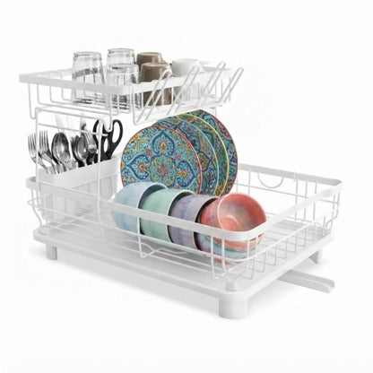 CARLA HOME 2 tier Dish Drying Rack with Drainboard & Utensil Holder for Kitchen (White) - Image 9