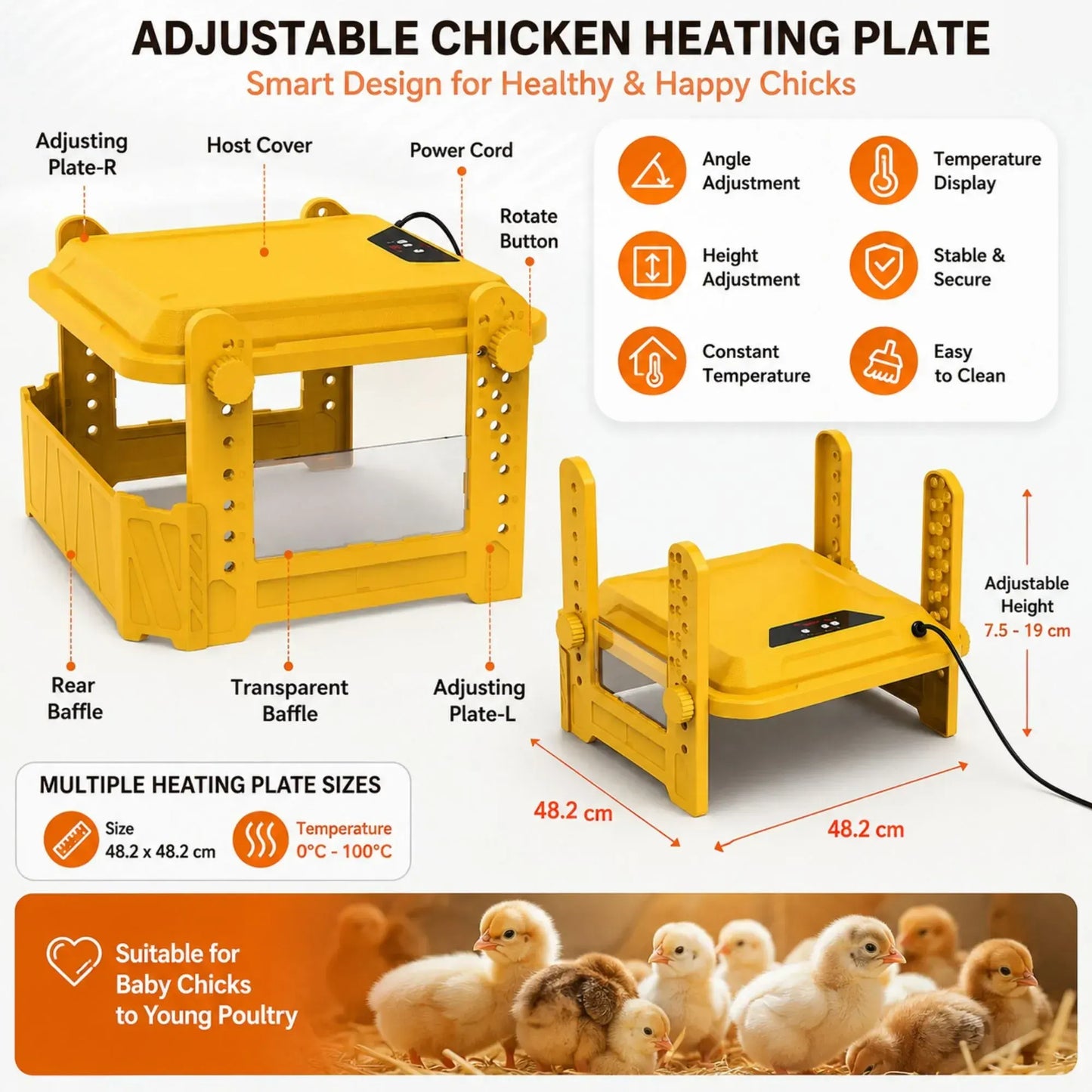 CARLA HOME Upgraded Chick Brooder Heating Plate - Adjustable Height - Yellow - Chicken Heater - Image 4