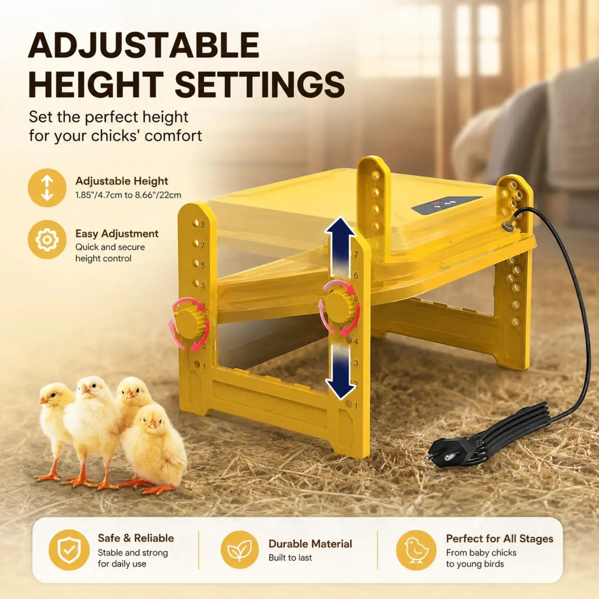 CARLA HOME Upgraded Chick Brooder Heating Plate - Adjustable Height - Yellow - Chicken Heater - Image 5