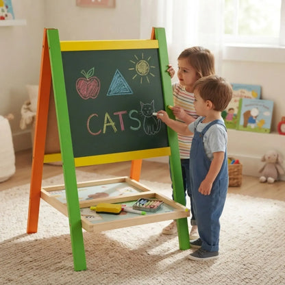 CARLA HOME Kids Art Easel, Double-Sided Chalkboard Whiteboard, Multicolour - Image 2
