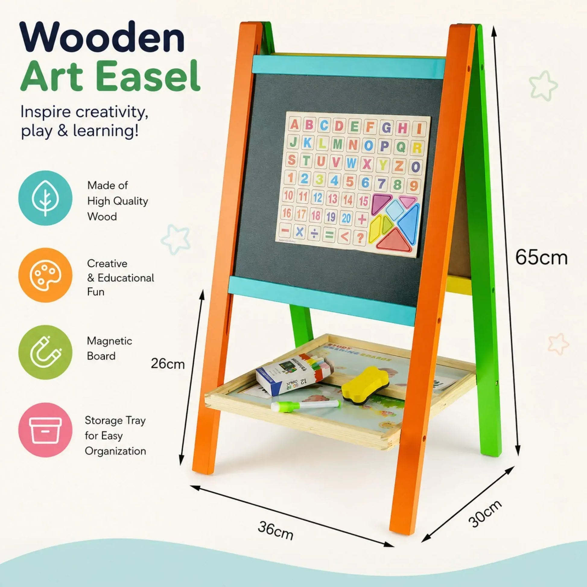 CARLA HOME Kids Art Easel, Double-Sided Chalkboard Whiteboard, Multicolour - Image 3