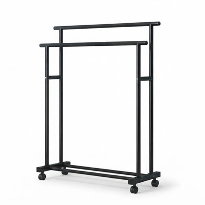 CARLA HOME Double Rod Clothes Rack with Wheels, Metal, Portable Wardrobe Rack - Image 9