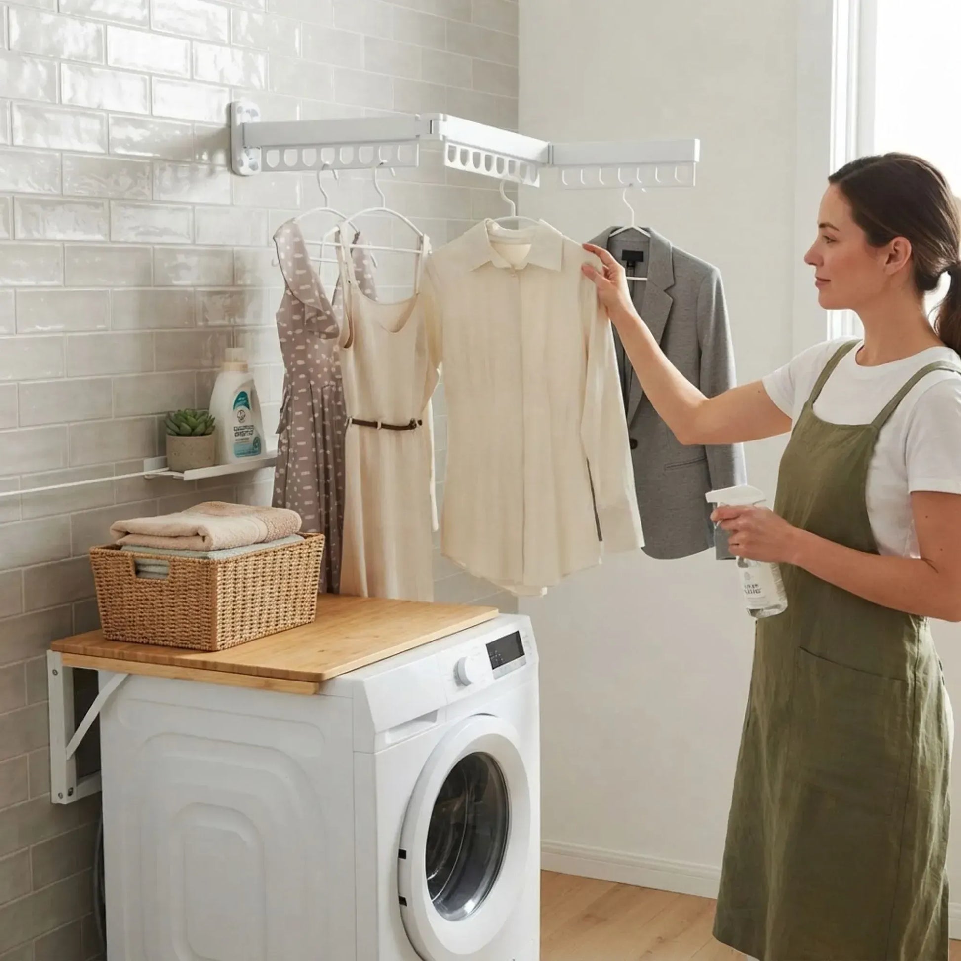 CARLA HOME 3-Fold Wall Mounted Clothes Drying Rack, Laundry Space Saver, White - Image 6