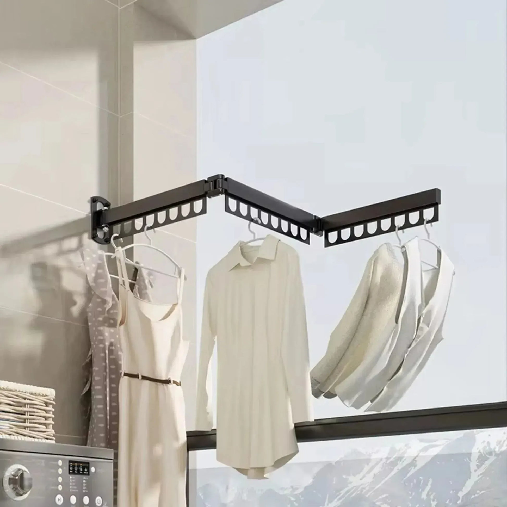 CARLA HOME 3-Fold Wall Mounted Clothes Drying Rack, Laundry Space Saver, Black - Image 2