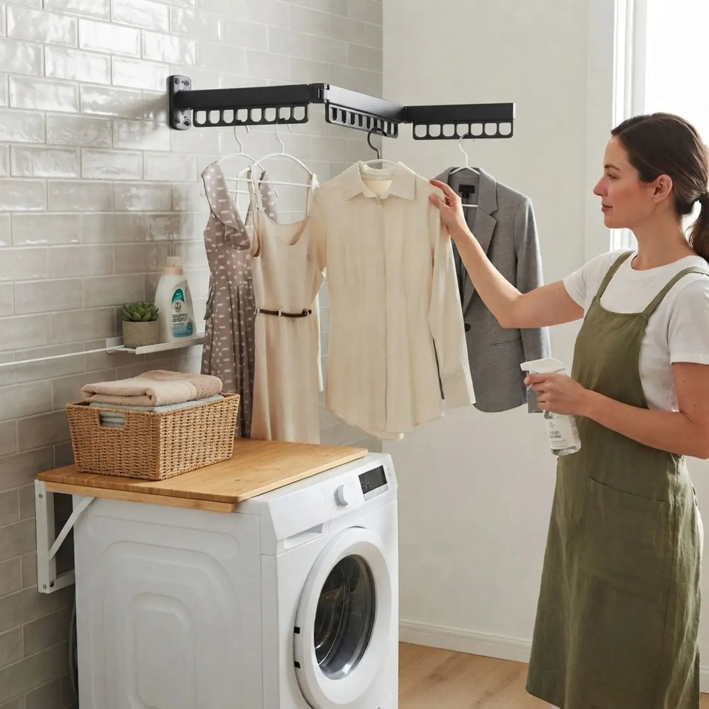 CARLA HOME 3-Fold Wall Mounted Clothes Drying Rack, Laundry Space Saver, Black - Image 6
