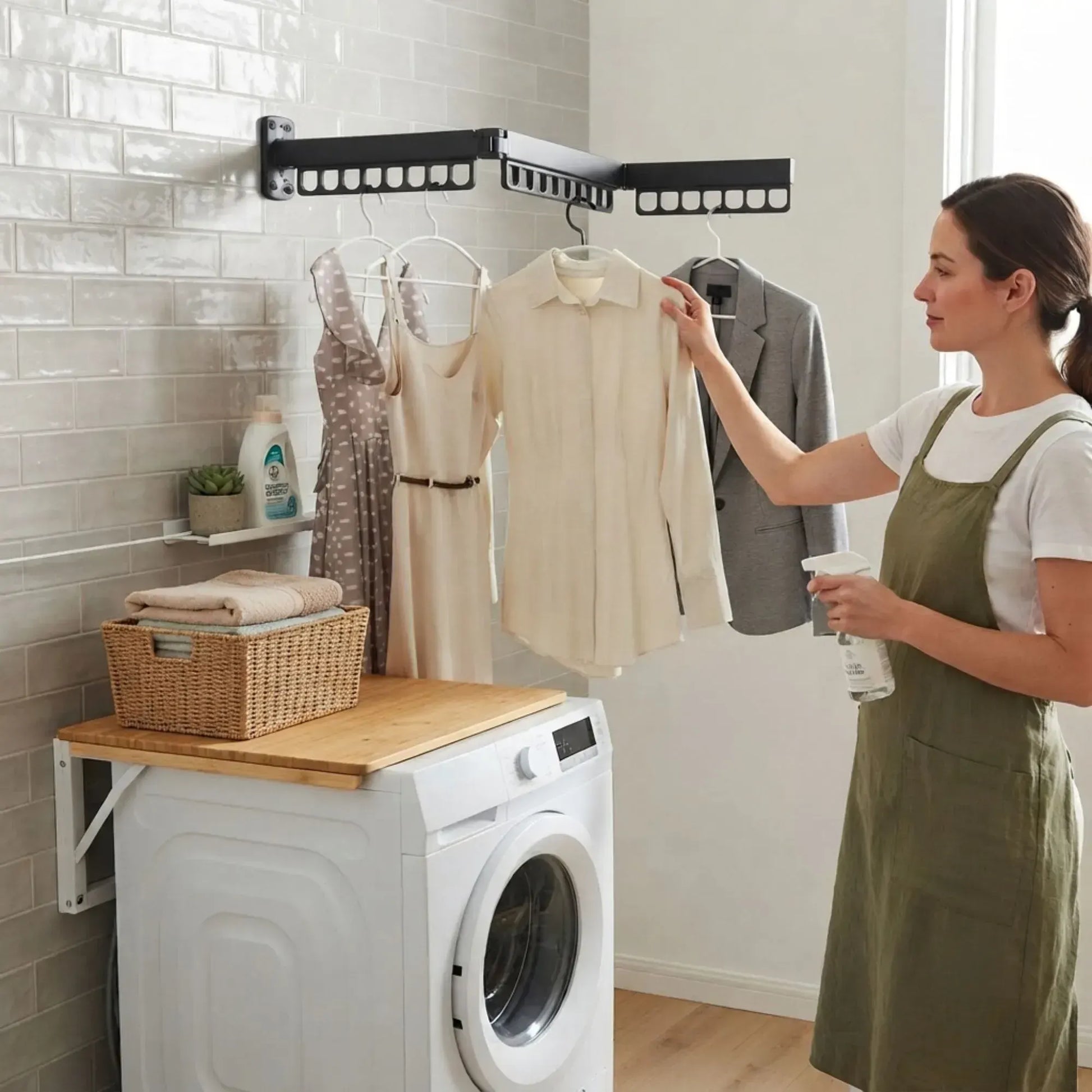 CARLA HOME 3-Fold Wall Mounted Clothes Drying Rack, Laundry Space Saver, Black - Image 6