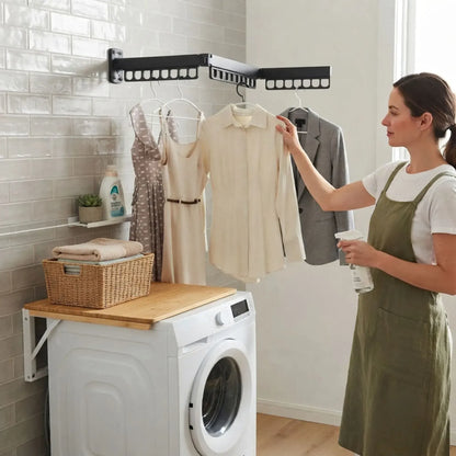 CARLA HOME 3-Fold Wall Mounted Clothes Drying Rack, Laundry Space Saver, Black - Image 6