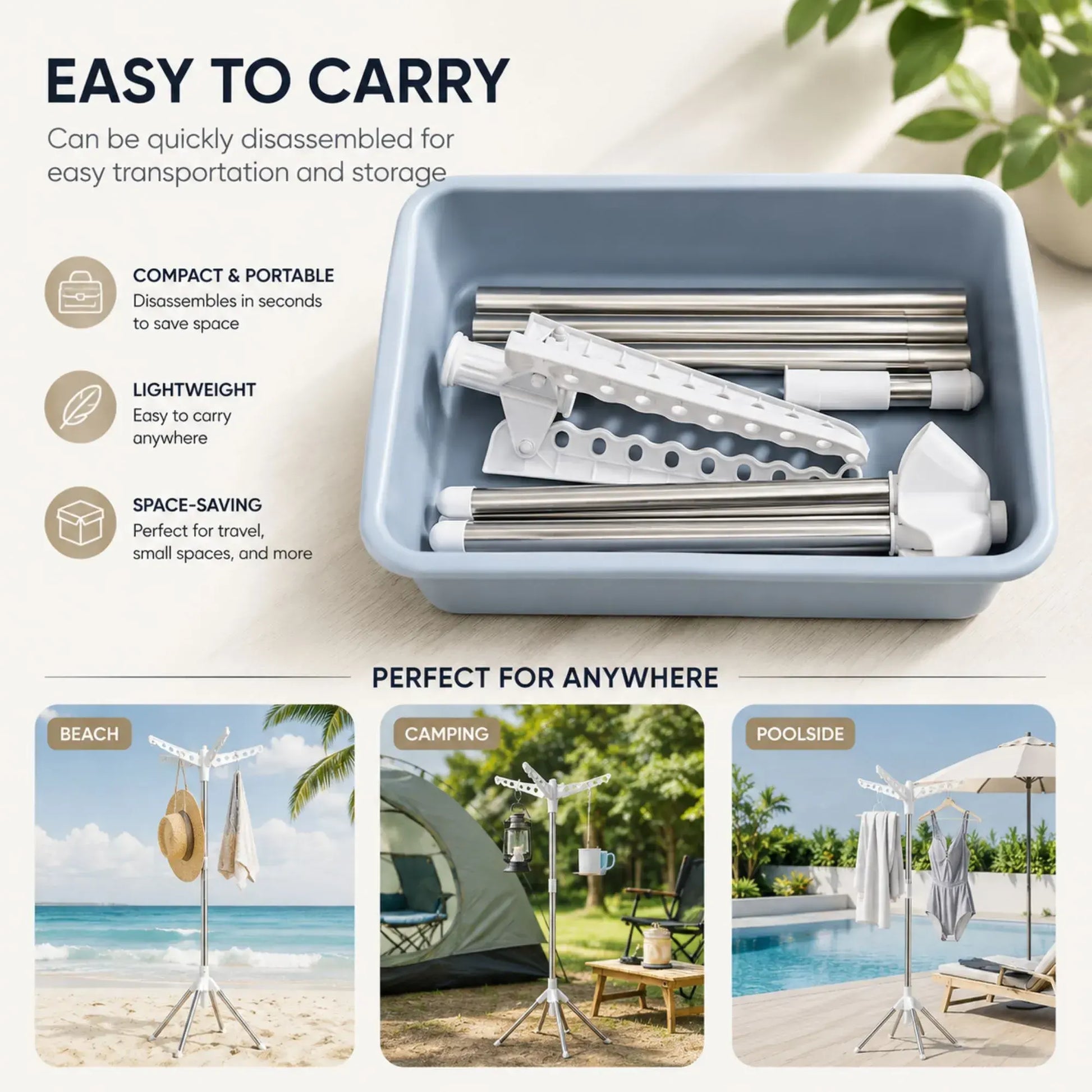 CARLA HOME Folding Clothes Drying Rack, 3 Rotatable Arms, Stainless Steel - Image 7