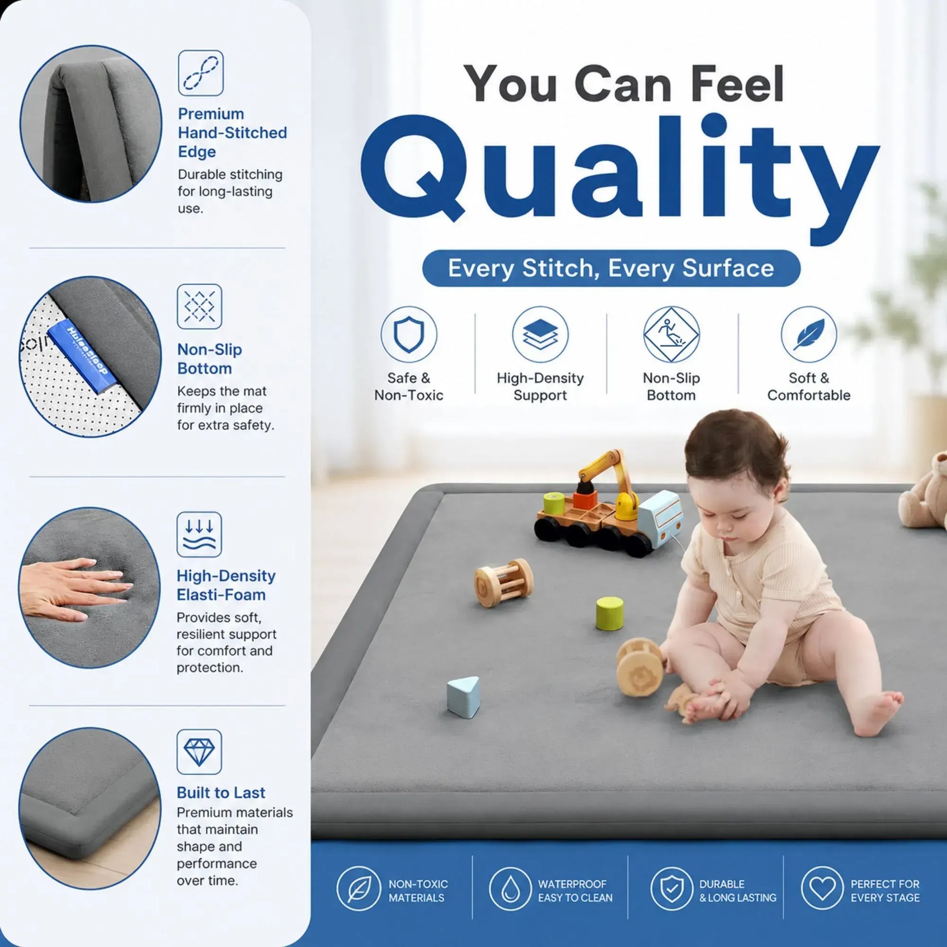 CARLA HOME Baby Play Mat 150x200cm, Thick Foam Crawling Mat, Infants, Grey - Image 6