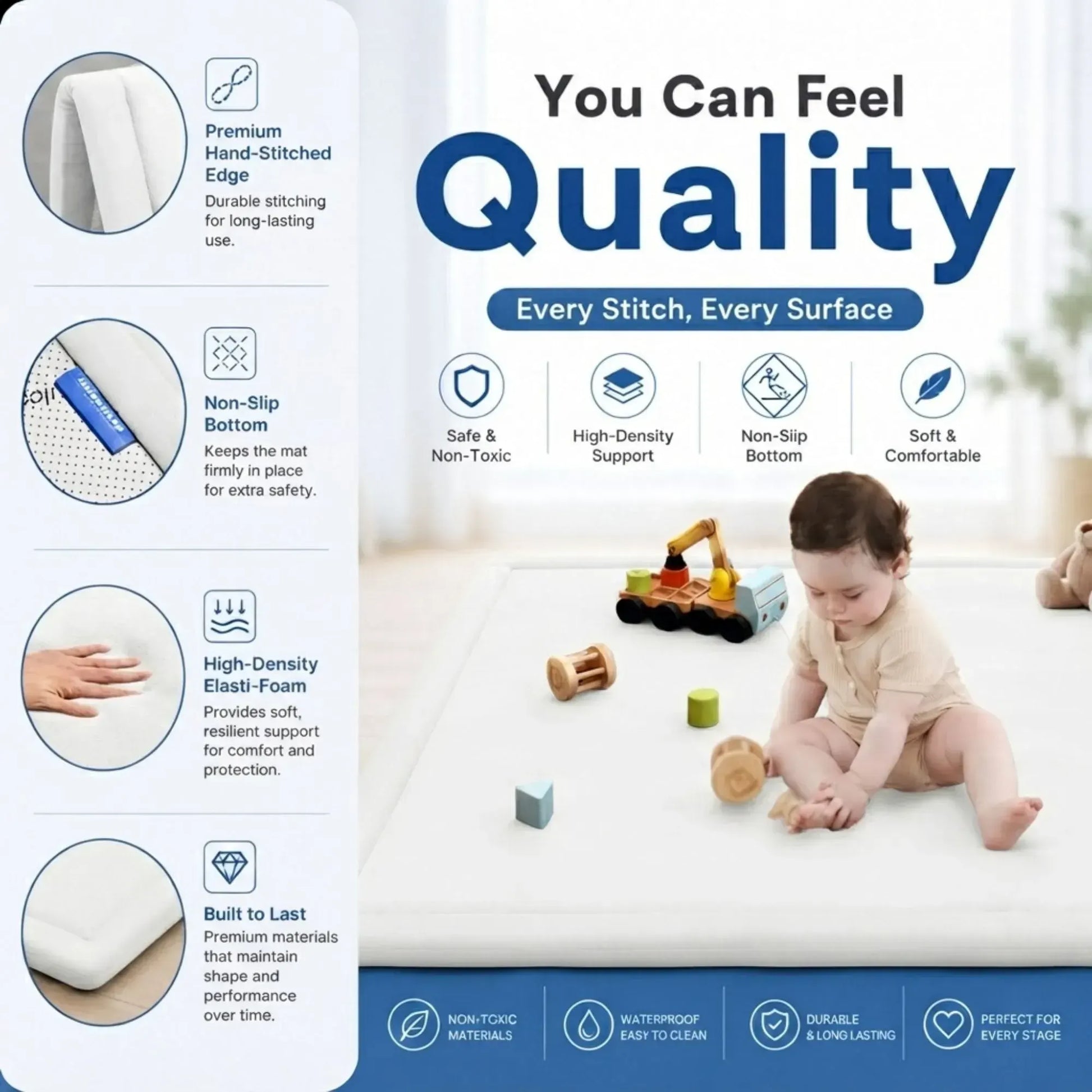 CARLA HOME Baby Play Mat 150x200cm, Thick Foam Crawling Mat, Infants, White - Image 6