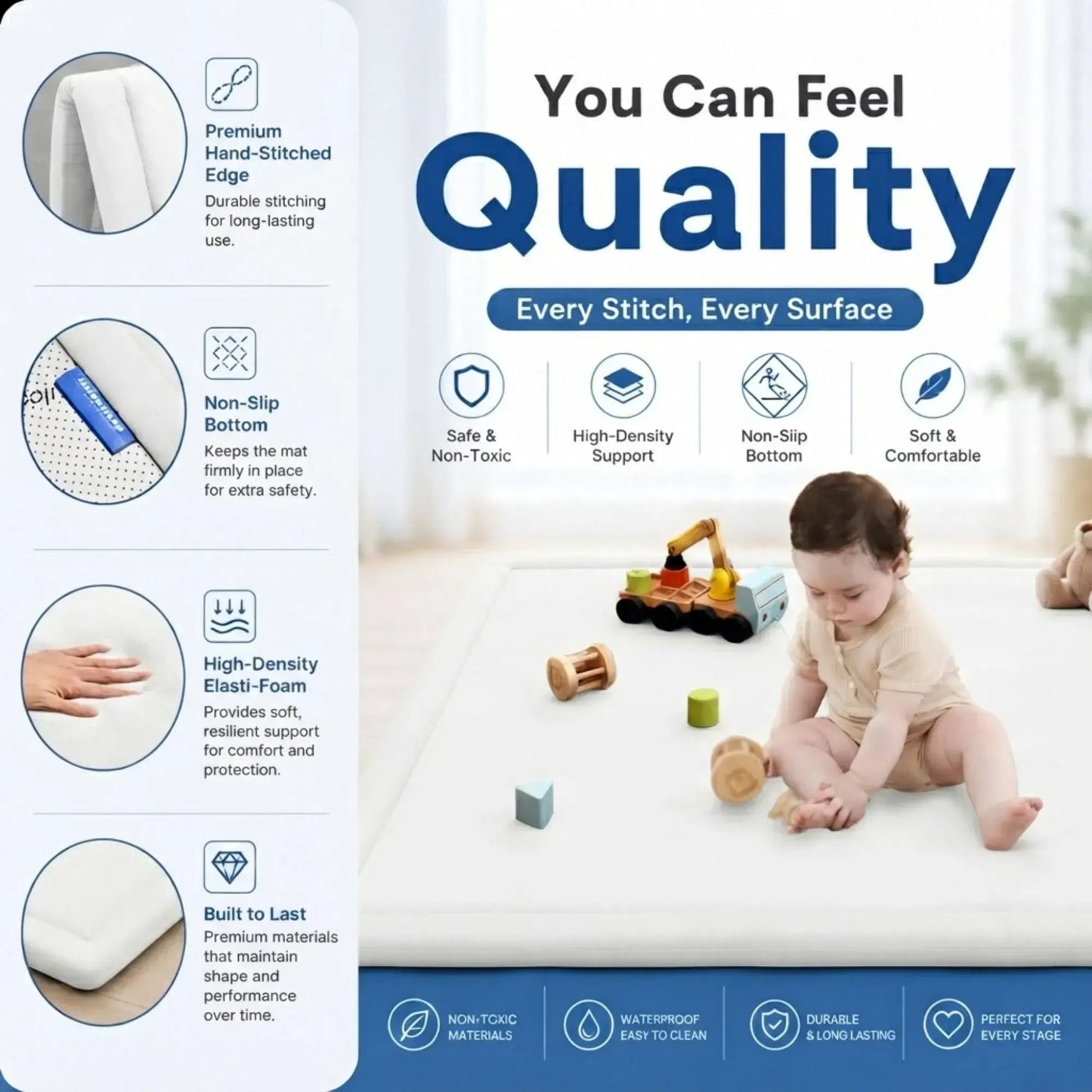 CARLA HOME Baby Play Mat 200x300cm, Thick Foam Crawling Mat, Infants, White - Image 6