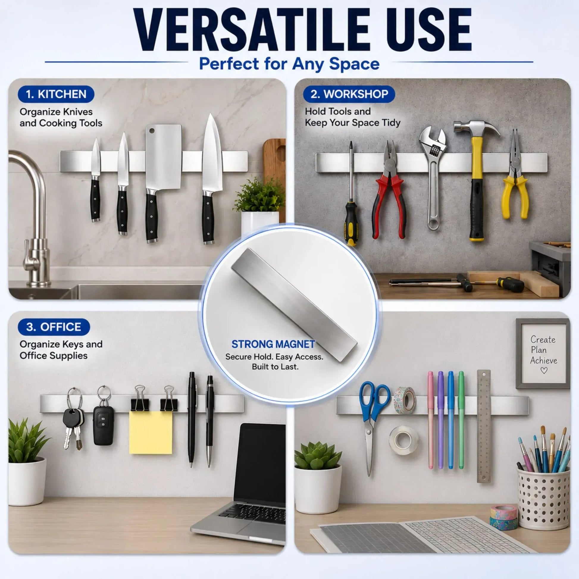 CARLA HOME Magnetic Knife Strip 50cm, Premium Stainless Steel Wall Rack Kitchen - Image 7