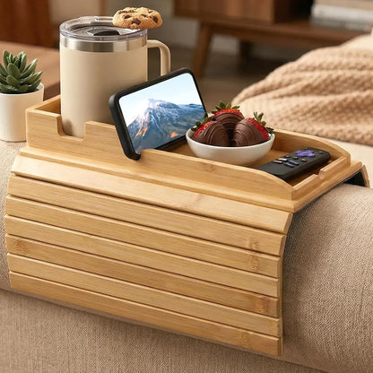 CARLA HOME Bamboo Sofa Armrest Tray, Couch Arm Table, Non-Slip Tray Table