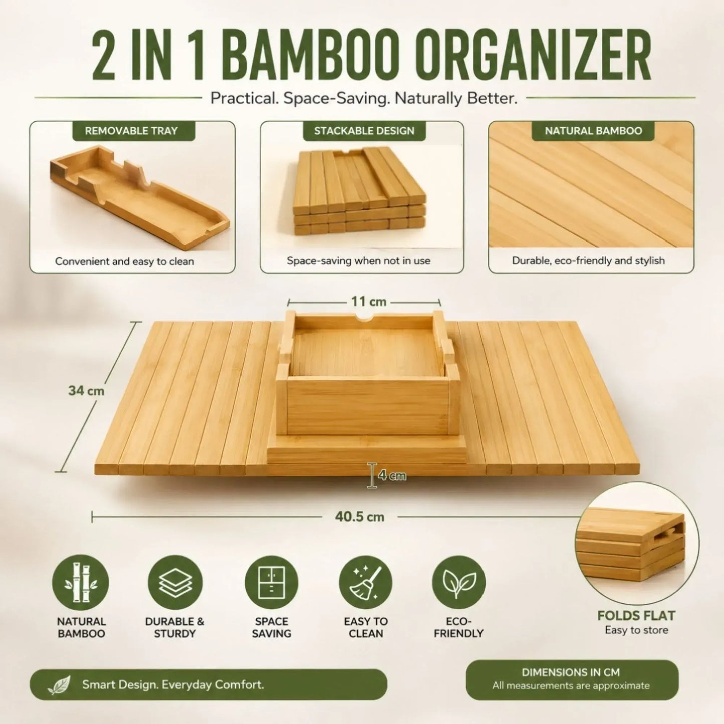 CARLA HOME Bamboo Sofa Armrest Tray, Couch Arm Table, Non-Slip Tray Table - Image 3