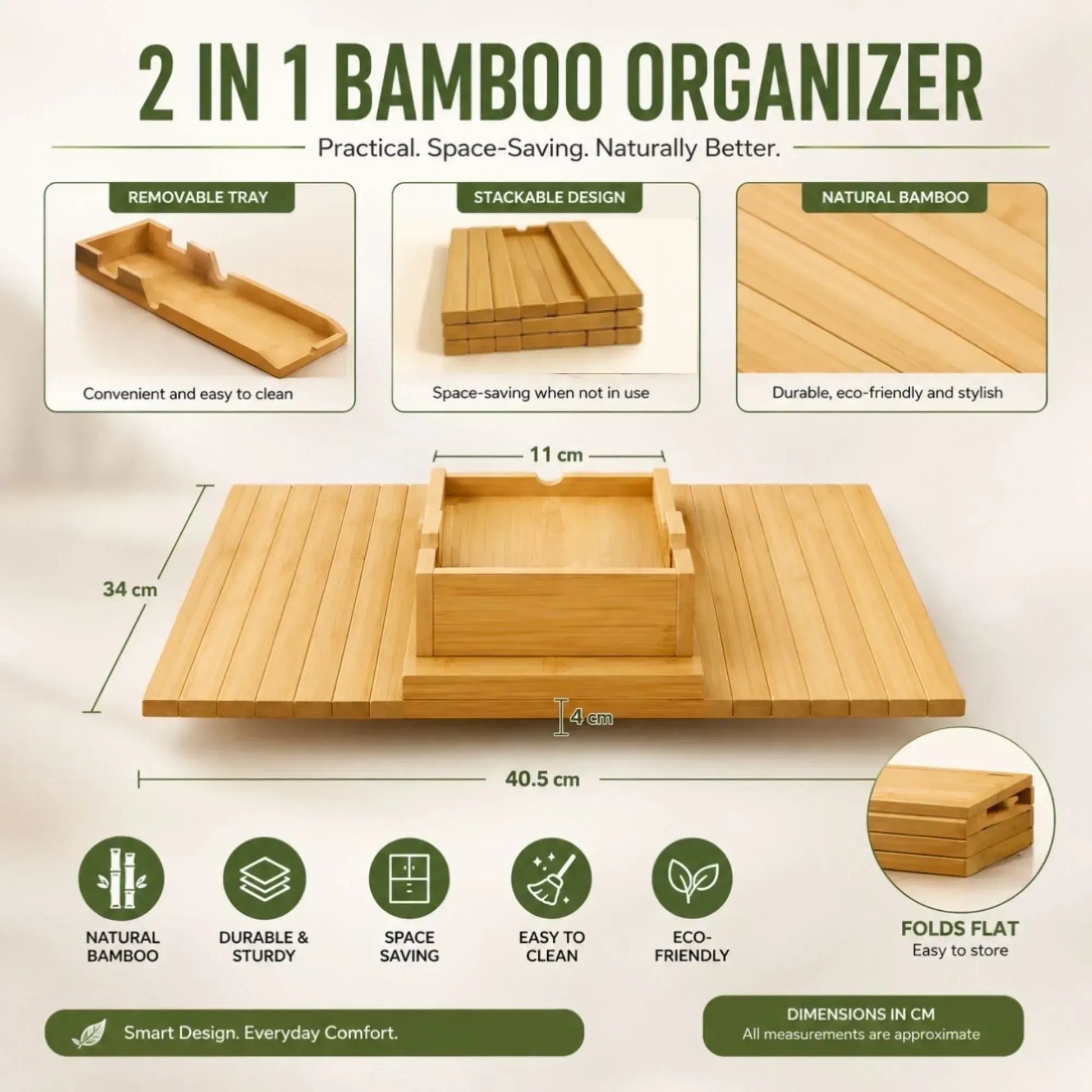 CARLA HOME Bamboo Sofa Armrest Tray, Couch Arm Table, Non-Slip Tray Table - Image 3