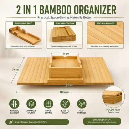 CARLA HOME Bamboo Sofa Armrest Tray, Couch Arm Table, Non-Slip Tray Table - Image 3