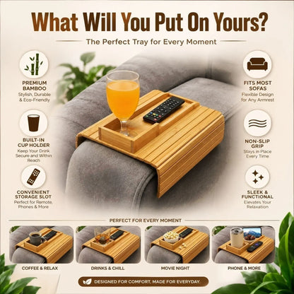CARLA HOME Bamboo Sofa Armrest Tray, Couch Arm Table, Non-Slip Tray Table - Image 6