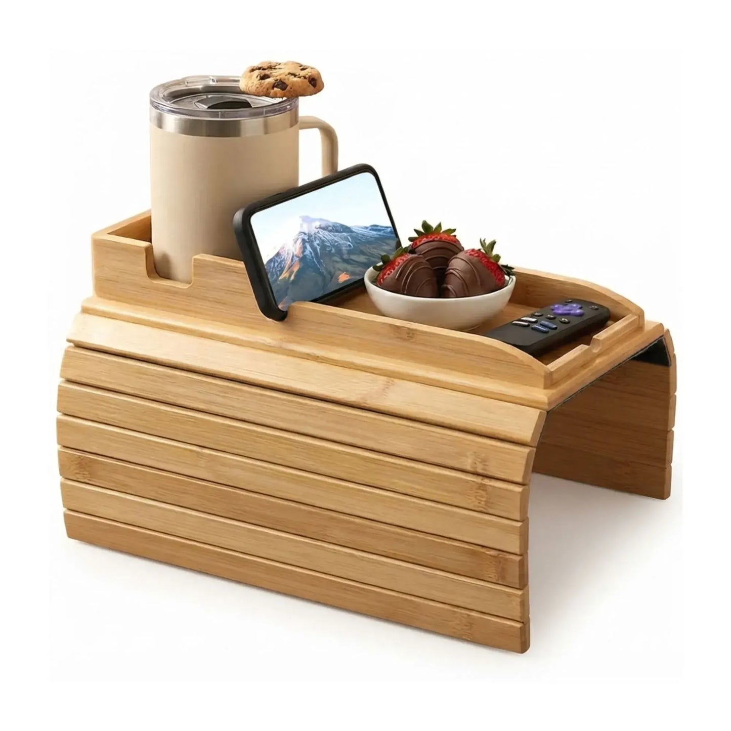 CARLA HOME Bamboo Sofa Armrest Tray, Couch Arm Table, Non-Slip Tray Table - Image 9
