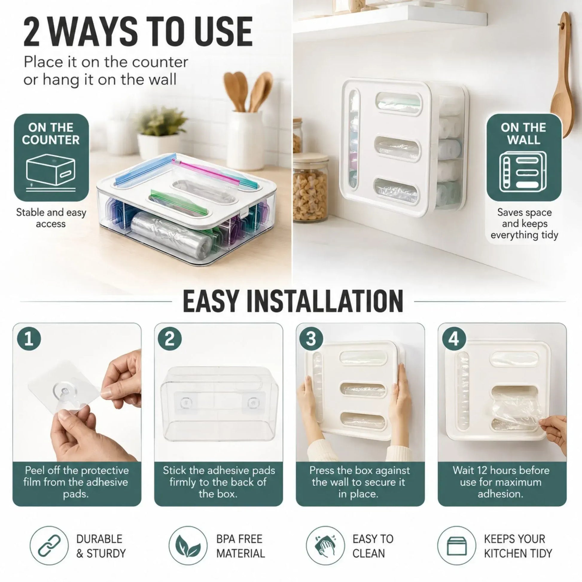 CARLA HOME Food Storage Bag Organiser, 4 Compartment Drawer Box, Kitchen Drawer - Image 5
