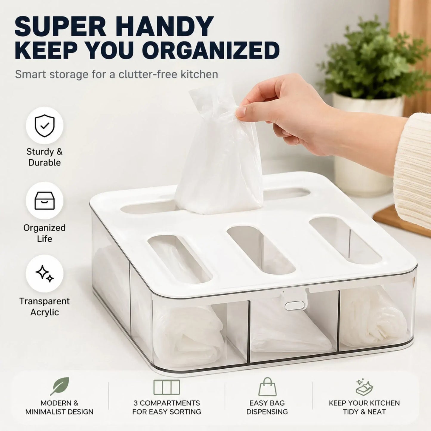 CARLA HOME Food Storage Bag Organiser, 4 Compartment Drawer Box, Kitchen Drawer - Image 6