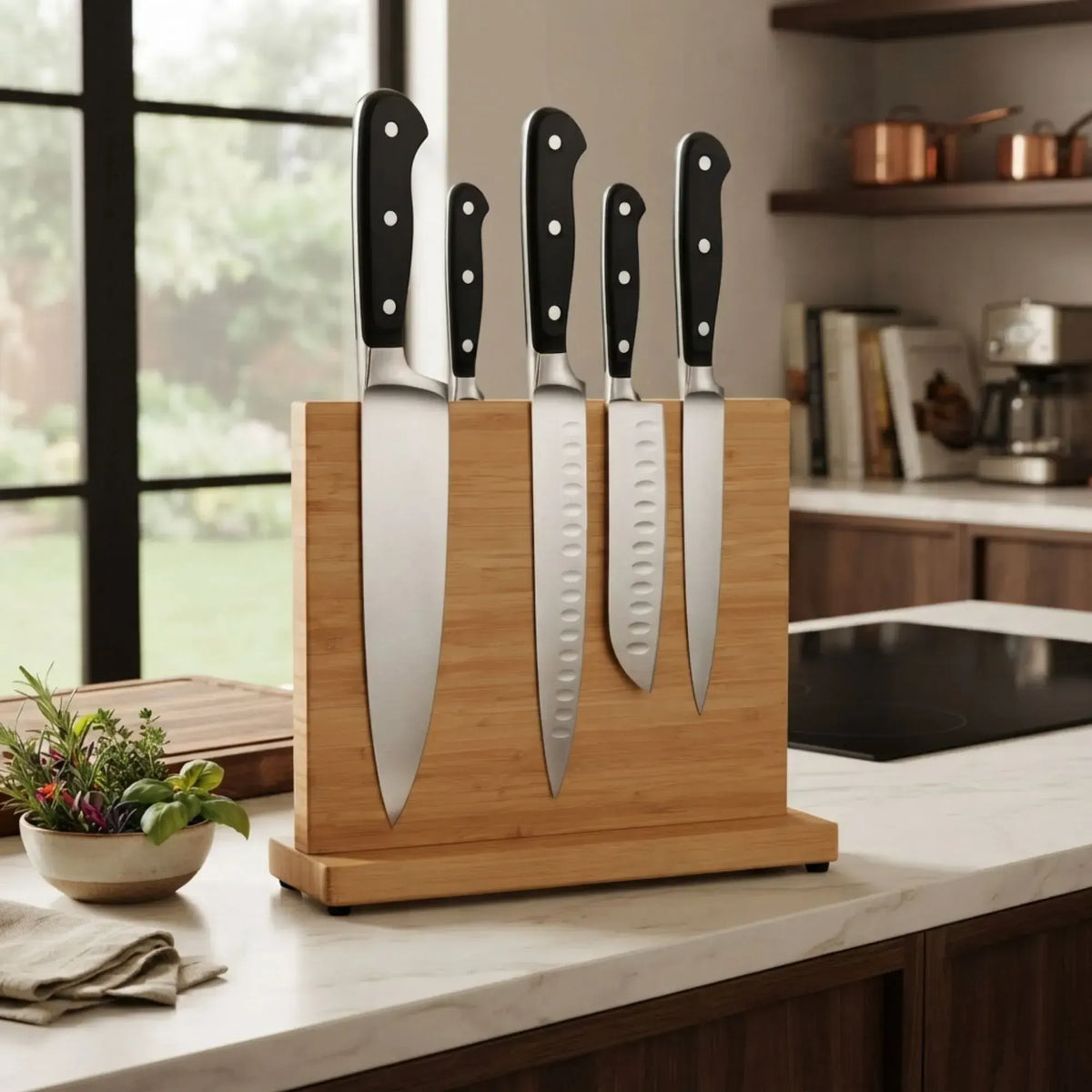 CARLA HOME Magnetic Knife Block, Bamboo Double Sided Holder up to 30cm Knives Kitchen - Image 2