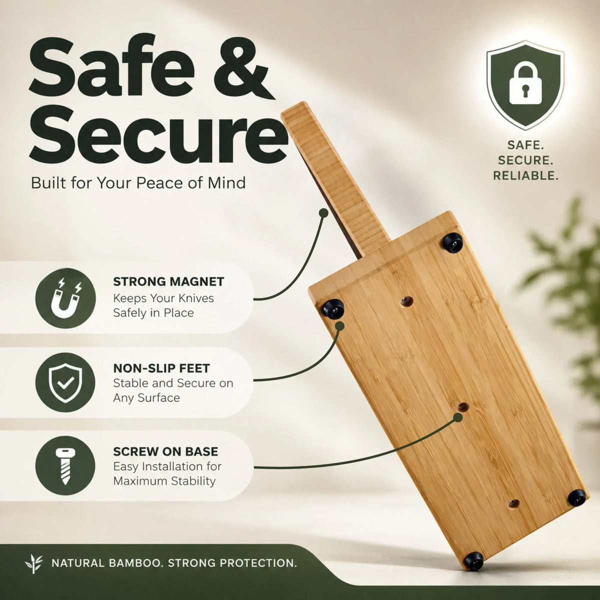 CARLA HOME Magnetic Knife Block, Bamboo Double Sided Holder up to 30cm Knives Kitchen - Image 6