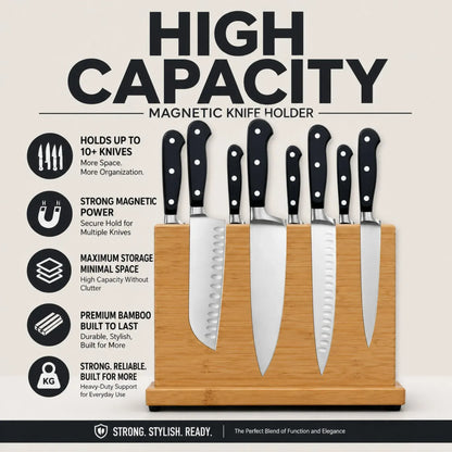 CARLA HOME Magnetic Knife Block, Bamboo Double Sided Holder up to 30cm Knives Kitchen - Image 7