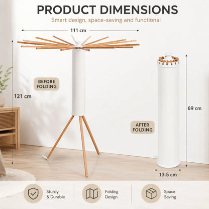 CARLA HOME Tripod Clothes Drying Rack, 16 Rod Foldable, Wooden Poles - Image 4