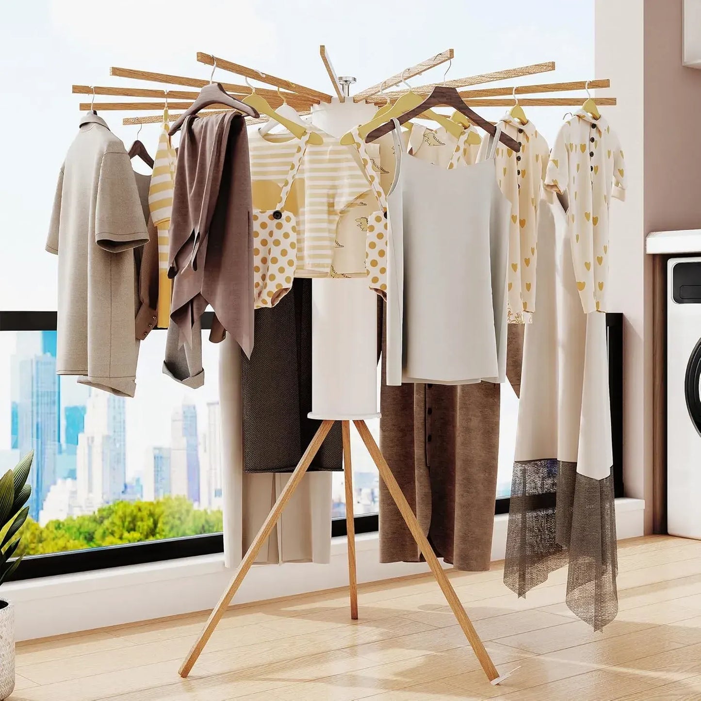 CARLA HOME Tripod Clothes Drying Rack, 16 Rod Foldable, Wooden Poles - Image 5