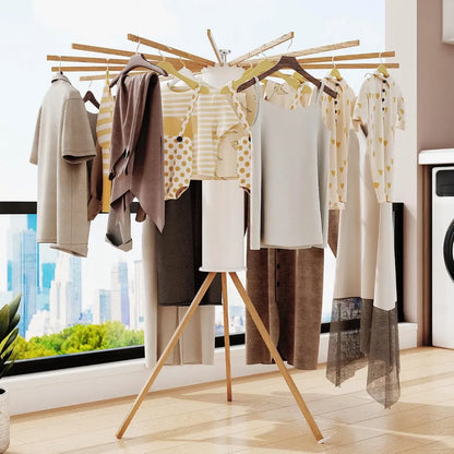 CARLA HOME Tripod Clothes Drying Rack, 16 Rod Foldable, Wooden Poles - Image 5