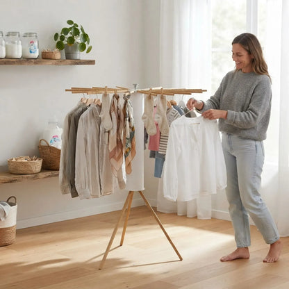 CARLA HOME Tripod Clothes Drying Rack, 16 Rod Foldable, Wooden Poles - Image 8