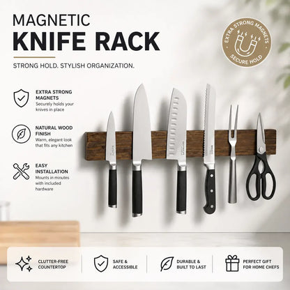 CARLA HOME Magnetic Knife Holder Wall Mounted, Wood Strip, Brown (40cm) - Image 2