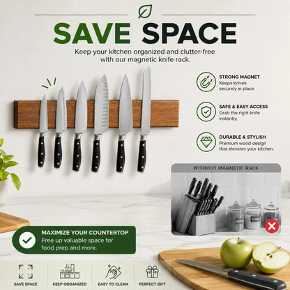 CARLA HOME Magnetic Knife Holder Wall Mounted, Wood Strip, Brown (40cm) - Image 4