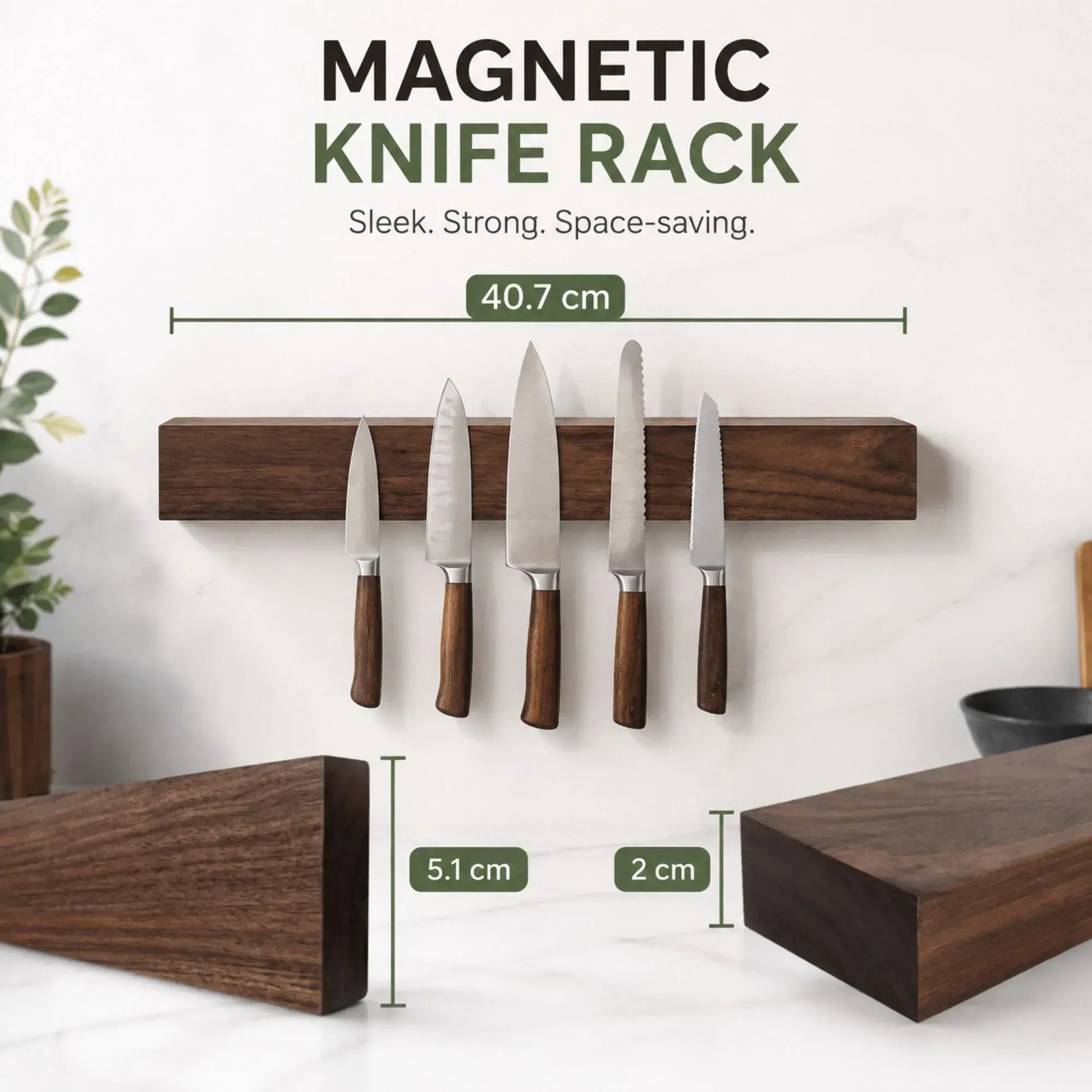 CARLA HOME Magnetic Knife Holder Wall Mounted, Wood Strip, Brown (40cm) - Image 5