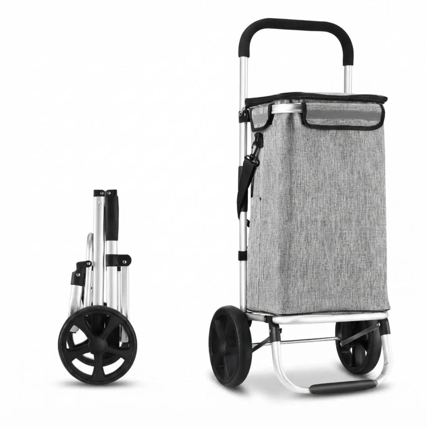 CARLA HOME Foldable Shopping Trolley, Aluminium Cart, 45L, Waterproof, Grey