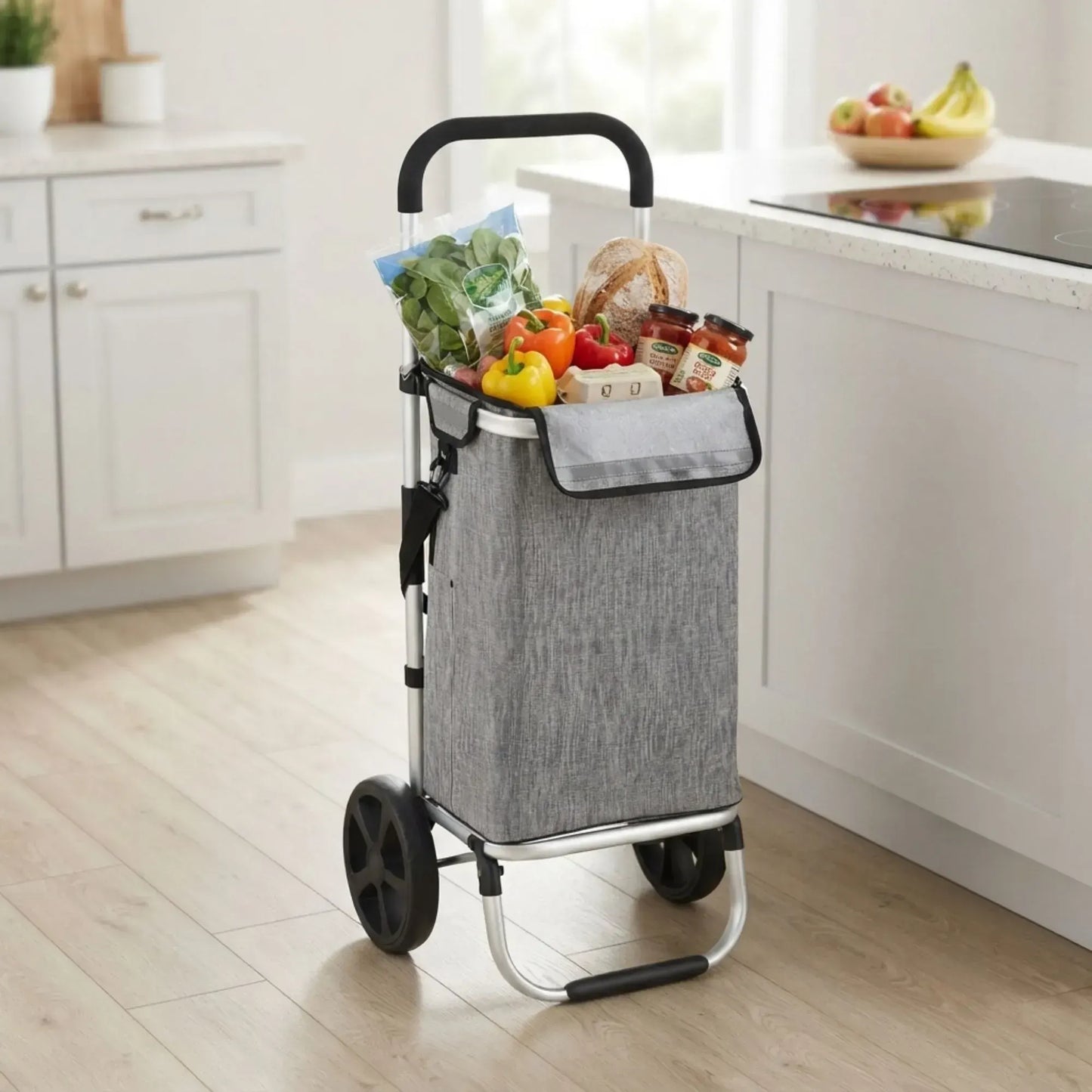 CARLA HOME Foldable Shopping Trolley, Aluminium Cart, 45L, Waterproof, Grey - Image 2