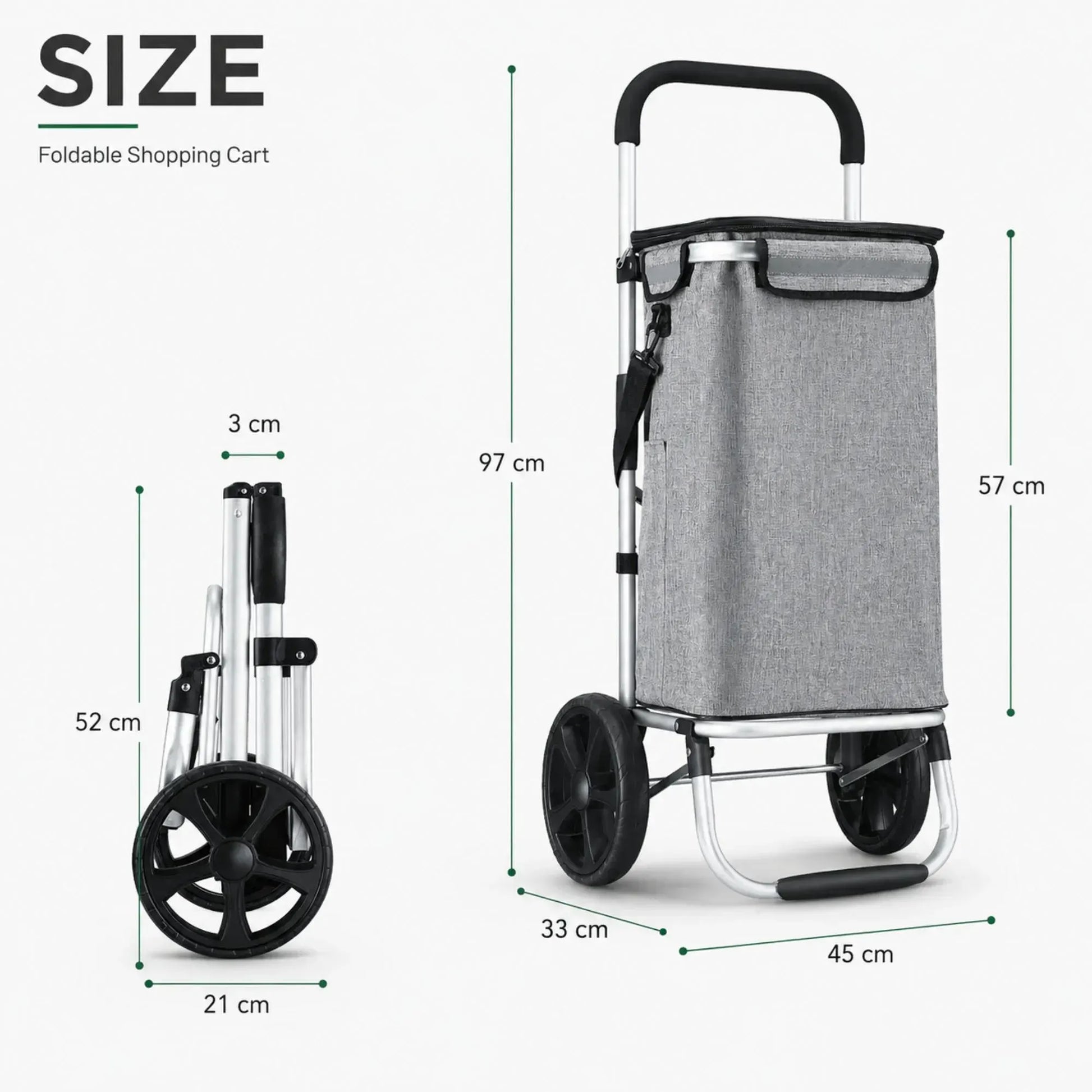 CARLA HOME Foldable Shopping Trolley, Aluminium Cart, 45L, Waterproof, Grey - Image 4