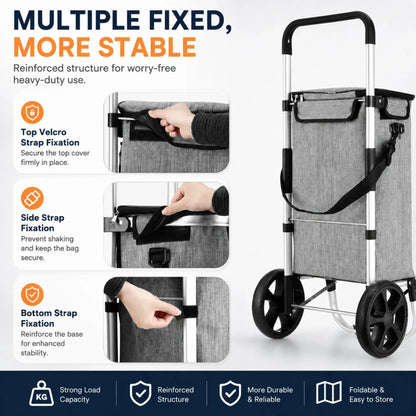 CARLA HOME Foldable Shopping Trolley, Aluminium Cart, 45L, Waterproof, Grey - Image 6